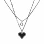 Black mosaic love pixel peach heart double layer stacked necklace female ins cold wind clavicle chain necklace