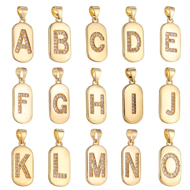 18k gold plated brass metal CZ micro pave zircon initial alphabet letter pendants for necklace making
