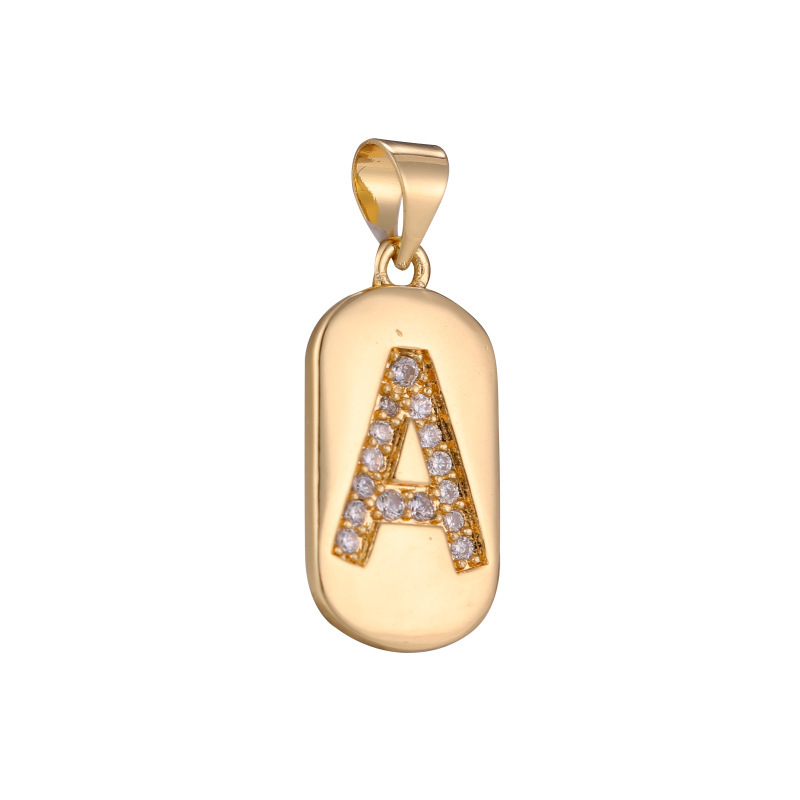 18k gold plated brass metal CZ micro pave zircon initial alphabet letter pendants for necklace making