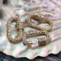 High Quality Multi CZ Micro Pave Oval Shaped Clasp Carabiner Gold Plated Oval Pendant for Necklace Jewelry Making