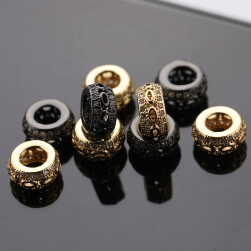 Custom Wholesale Fashion Accessory Gold Plated Copper Zircon Large Hole Design DIY Beads for Jewelry Bracelet Necklace Making