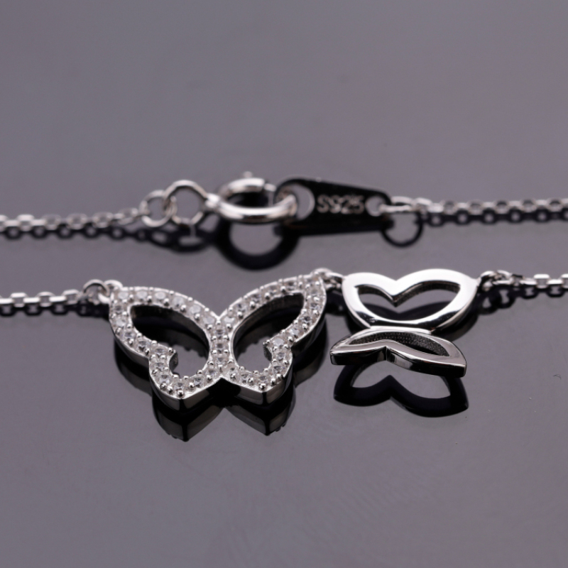 Fashion Women's Zircon Micro Pave Polished Butterfly Pendant Necklace