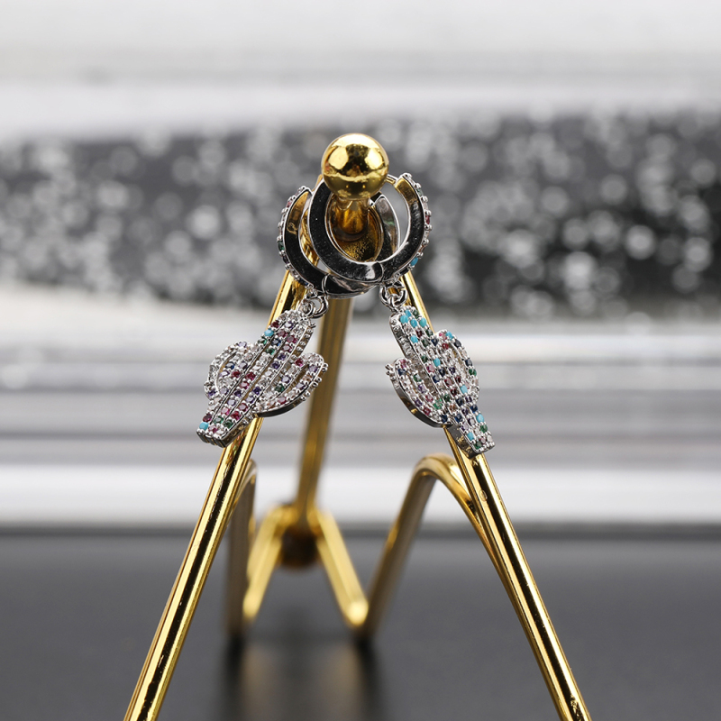 Fashion Micro Paved KC Gold Plated Zircon Cactus Cacti Huggie Earrings Jewelry Gold Earring Pendant Hoop Earrings Women 2021