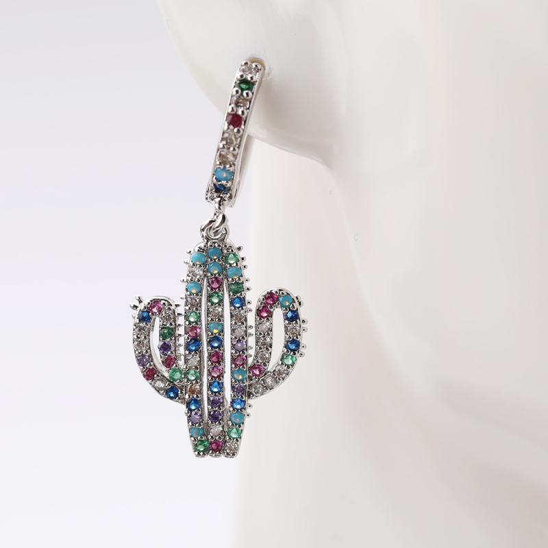 Fashion Micro Paved KC Gold Plated Zircon Cactus Cacti Huggie Earrings Jewelry Gold Earring Pendant Hoop Earrings Women 2021
