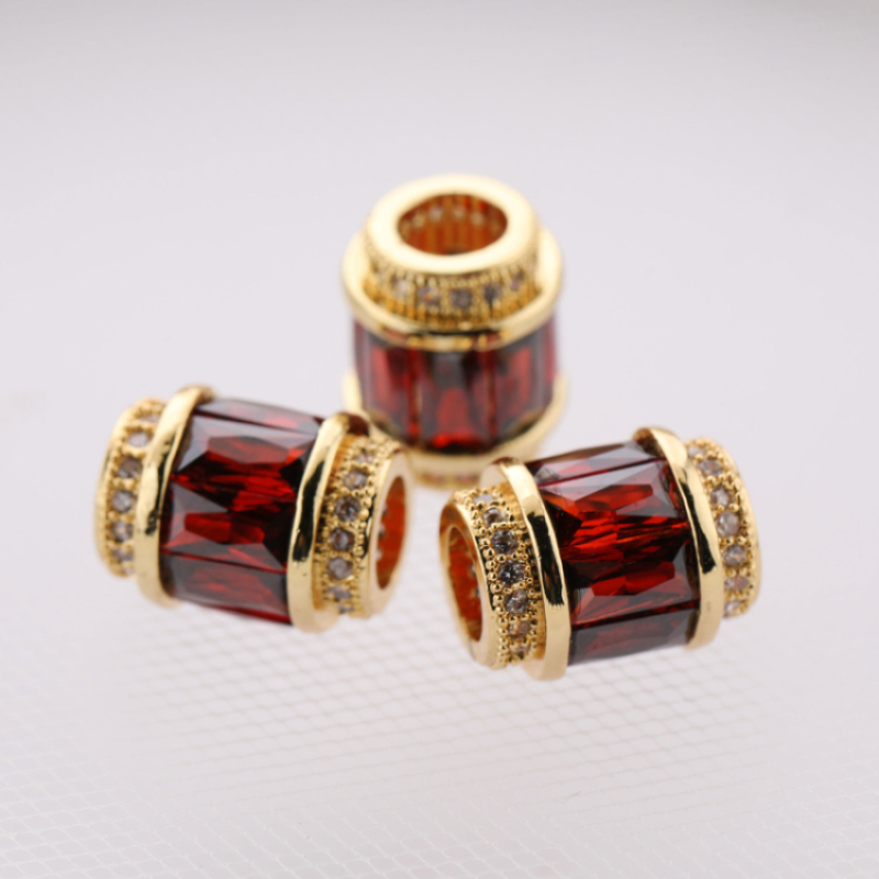 Gold and Silver Plated Red Square Zircon Copper Cylinder Bead Pendant for Necklace Making
