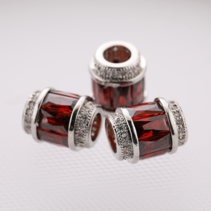Gold and Silver Plated Red Square Zircon Copper Cylinder Bead Pendant for Necklace Making