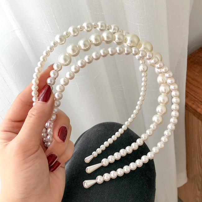 2021 Trendy Designer Makeup Headband Accessories Jewelry Hoop White Faux Beaded Pearl Wedding Bridal Hairbands For Girls
