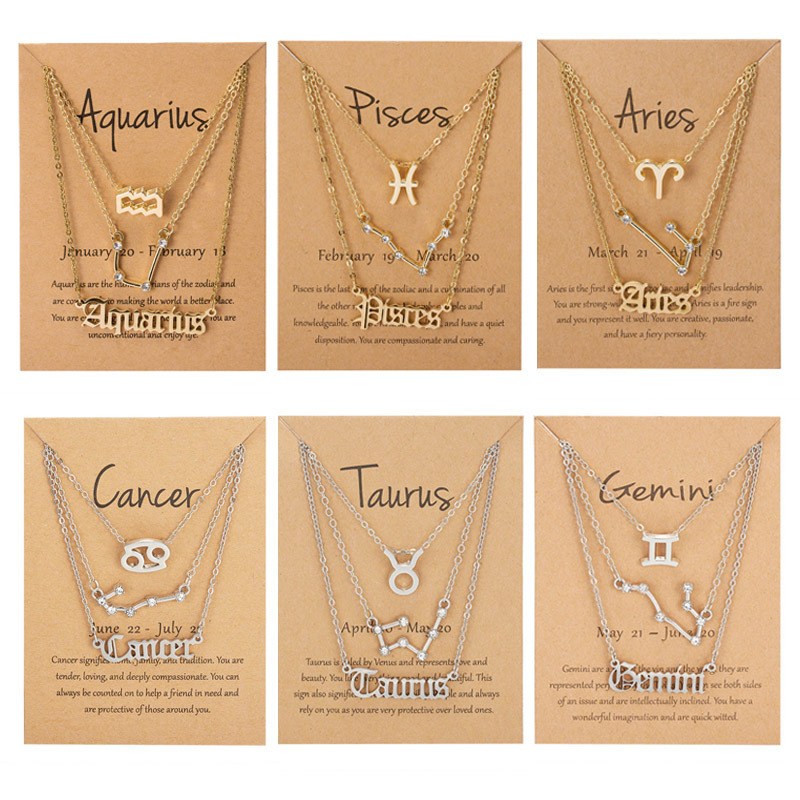 Gold Plated Customized Zircon Symbol Star Alphabet Chain Crystal Pendant Zodiac Necklace for Women