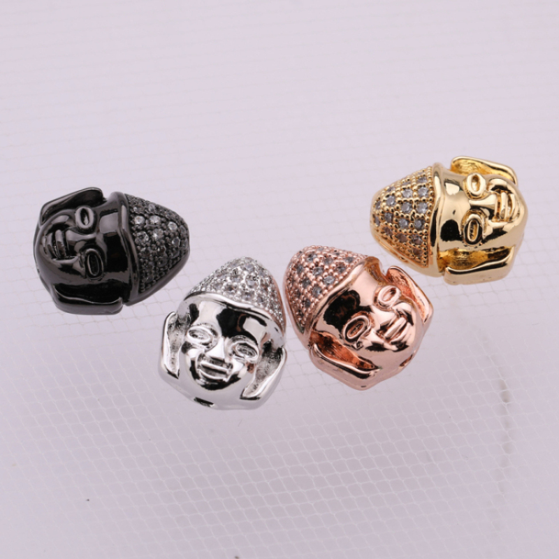 Gold/Silver/Gun Black Plated Copper Buddhas Head Beads Accessories for Jewelry Making