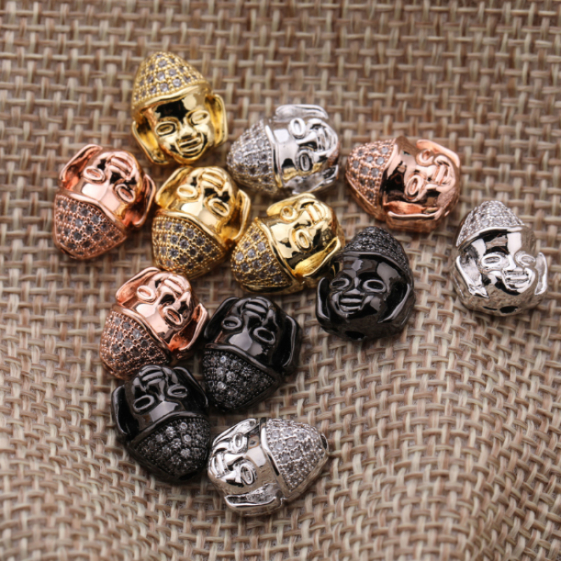 Gold/Silver/Gun Black Plated Copper Buddhas Head Beads Accessories for Jewelry Making