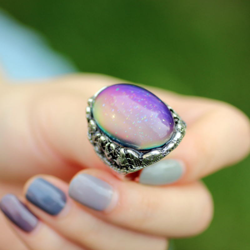 Fashion Custom Big Gemstone Crystal Stone Jewelry Color Change Magic Mood Rings for Men and Women