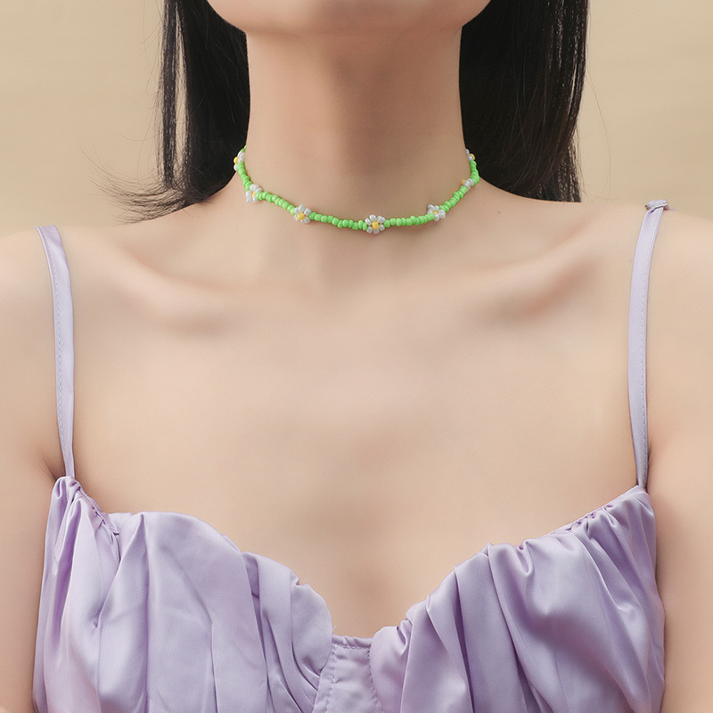 Trendy Colorful Bohemian Jewelry Handmade Woven Flower Seed Beads Necklace for Women Gift
