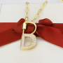 Fashion 18K Gold Plated Initial Letter Climbing Button Carabiner Pendant Necklace