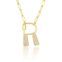 Fashion 18K Gold Plated Initial Letter Climbing Button Carabiner Pendant Necklace