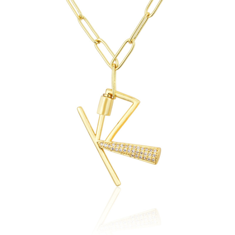 Fashion 18K Gold Plated Initial Letter Climbing Button Carabiner Pendant Necklace