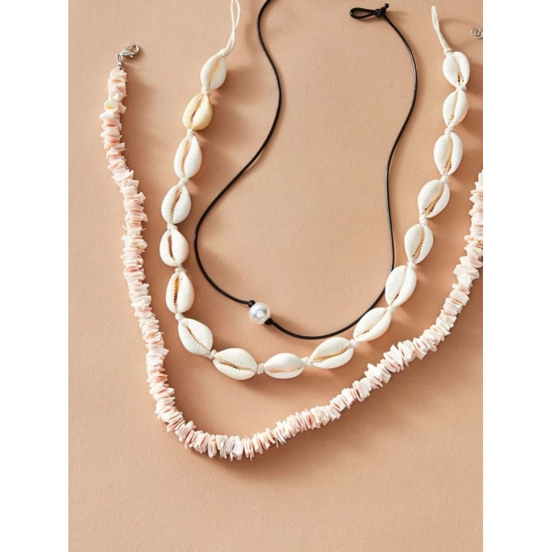 High Quality Bohemia Handmade Decor Gold Chain Puka  Pearl Chain stainless steel jewelry sea shell layered  necklace