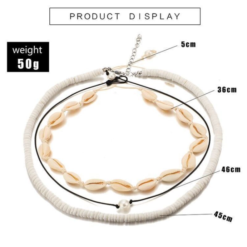 High Quality Bohemia Handmade Decor Gold Chain Puka  Pearl Chain stainless steel jewelry sea shell layered  necklace