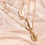 Summer Bohemian Style Women Multilayer Alloy and Natural Sea Shell Pendant Necklace