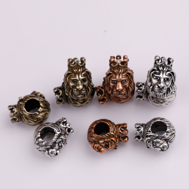 Powerful Antique Gold Copper Plated Women and Men Bracelet Making Brass Lion King Crown Beads Charm with Hole