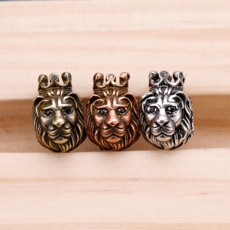 Powerful Antique Gold Copper Plated Women and Men Bracelet Making Brass Lion King Crown Beads Charm with Hole