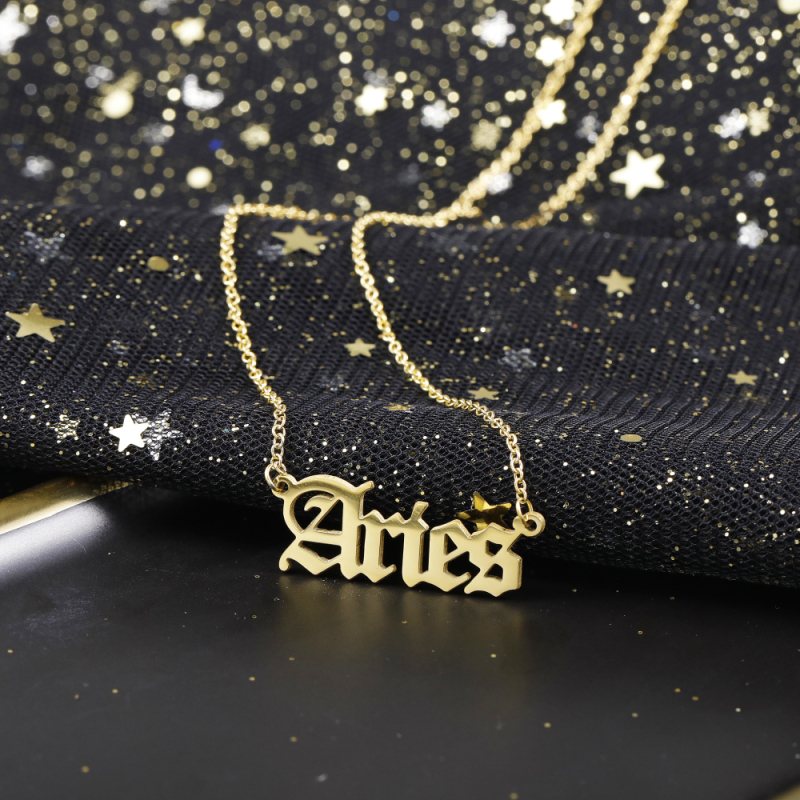 Personalized Link Chain Jewelry Gold Plated Stainless Steel Customized Logo Name Letter Zodiac Astrology Horoscope Necklace