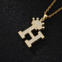 2021 Hot Sale Jewelry Classic Design Crystal CZ Micro Pave Crown Shape Letter Initial Pendant Necklace