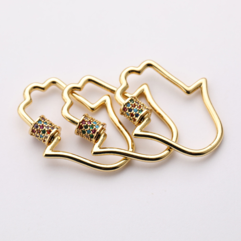 Multi CZ Micro Pave Hamsa Hand Clasp Carabiner Pendant for Necklace Bracelet Jewelry Findings 31*24*1.8MM