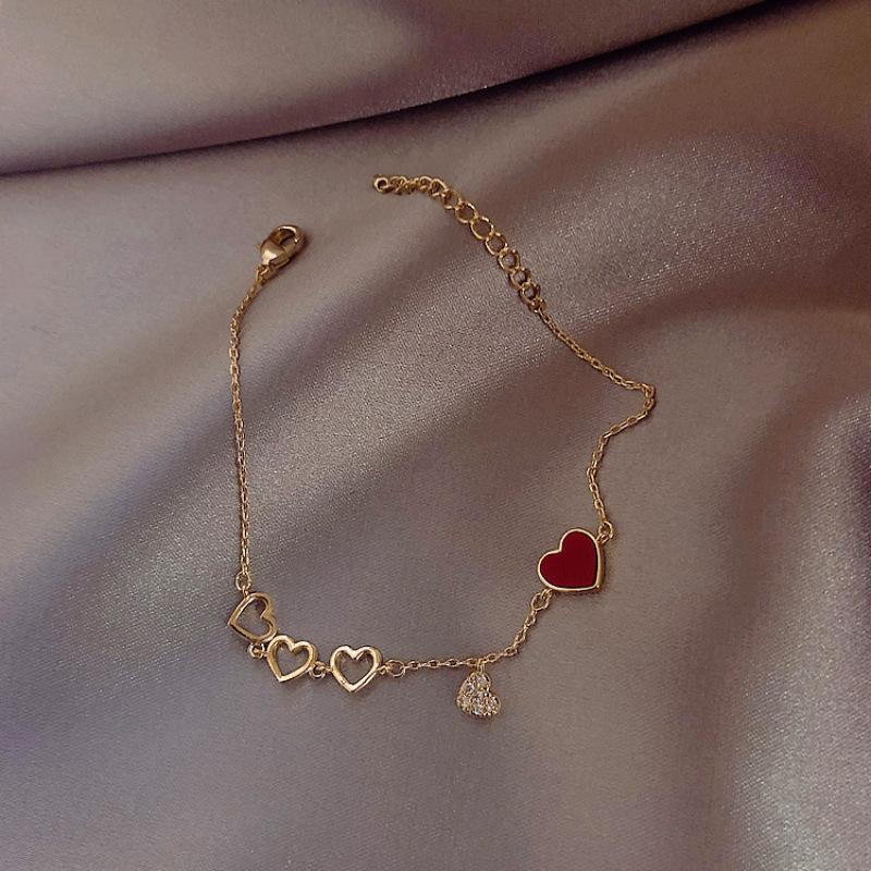 Personalized student delicate zircon hand jewelry sweet drip oil love charm bangles peach heart bracelet for women