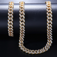 High Quality Handmade Gold and Silver Plated Copper Cuban Link Chain Necklace Cool Men BIG Miami Chain Necklace Bracelet