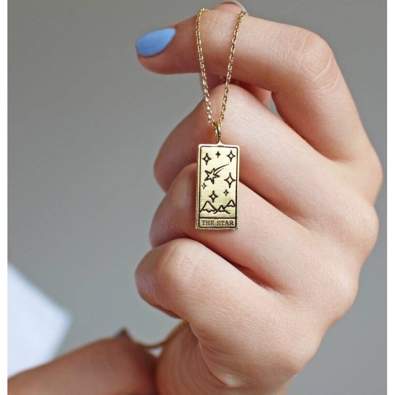 Personalized Custom Gold Plated Stainless Steel Ball Chain Moon Star Sun Amulet Tarot Card Pendant Necklace
