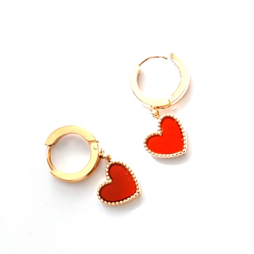 2021 Custom Wholesale Women Fashion Accessories Gold Plated Drop Ear Ring Korean Red Heart Shaped Hanging Jewelry Hoop Earrings