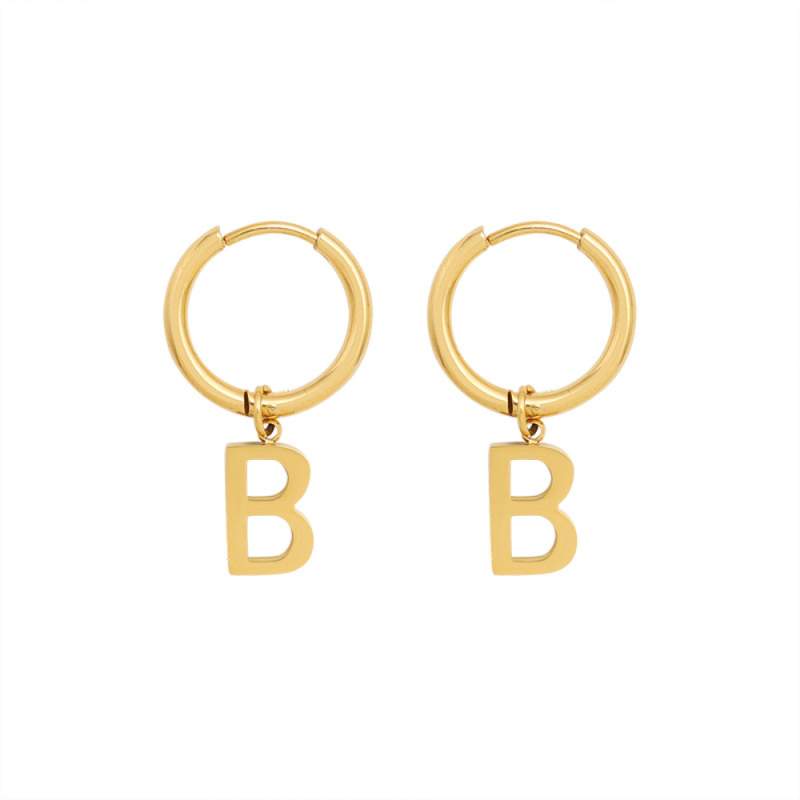 INS New Fashion Style Retro Letter B Dangle Earrings Gold Plated Titanium Steel Huggie Earring