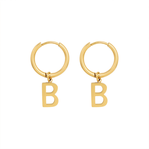 INS New Fashion Style Retro Letter B Dangle Earrings Gold Plated Titanium Steel Huggie Earring