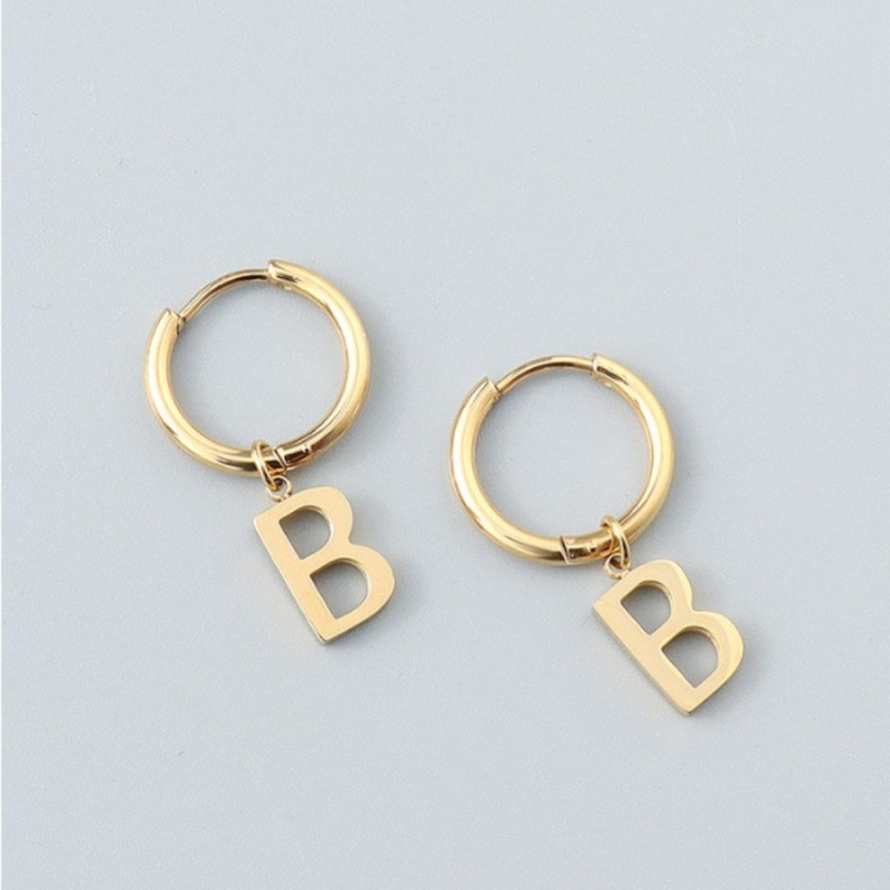 INS New Fashion Style Retro Letter B Dangle Earrings Gold Plated Titanium Steel Huggie Earring