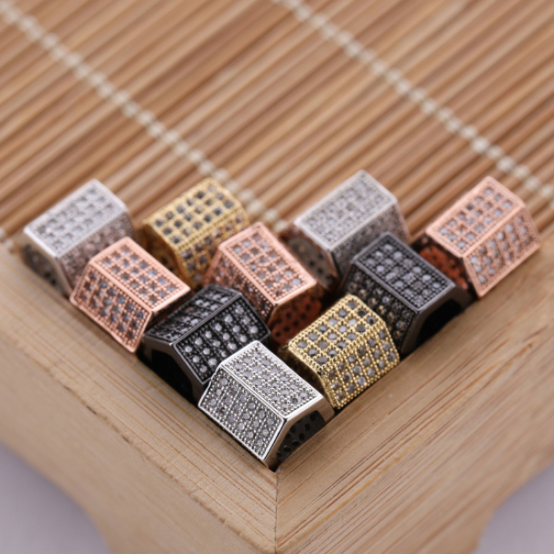 DIY Jewelry Accessories Big Hole Micro Pave  Hexagon Bead Charms for Bracelet Making