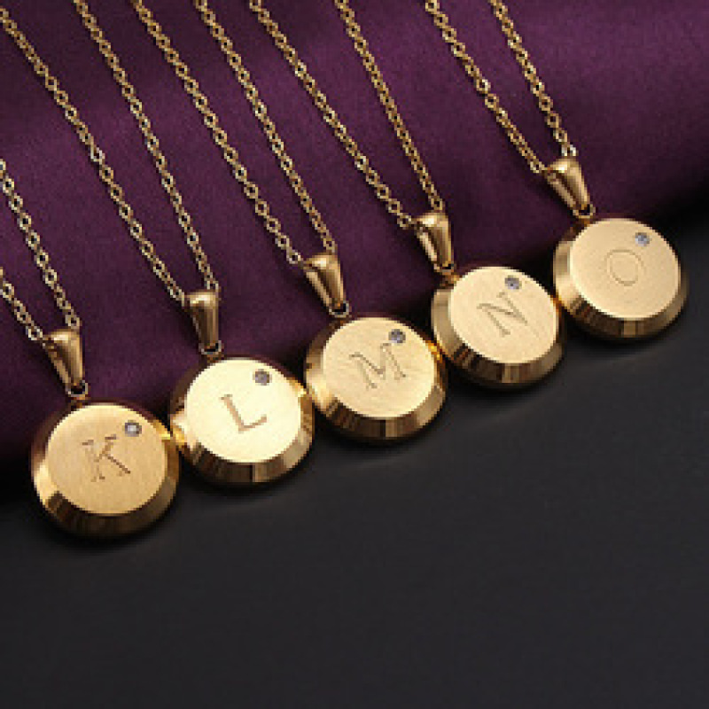 IN Stock Glossy Alphabet Letters Necklace Chain Stainless Steel Inlaid Zircon  Necklace Jewelry
