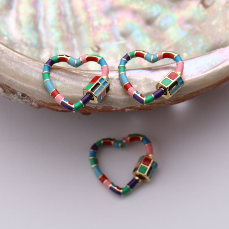 Gold Plated Multi Color Enameled Screw Clasp Brass Heart Pendant for Necklace Making