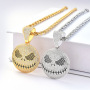 Luxury hiphop necklace jewelry stainless steel skull ghost rhinestone pendant Halloween crystal necklace for man women