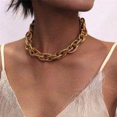 Personalized Design Punk Style Geometric Oval Hollow Cuban Hip Hop Alloy Metal Thick Chain Necklace