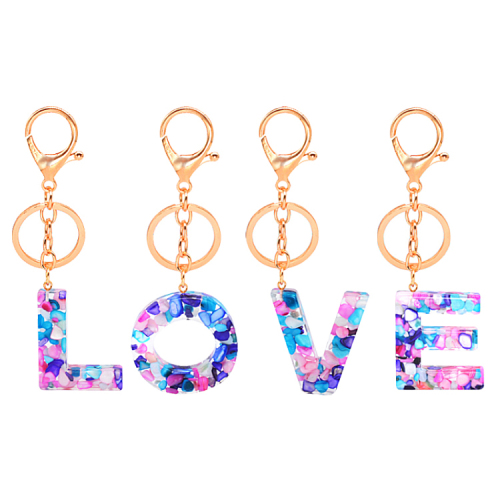 2021 New Fashion 26 Letters Resin Key Chain Real Flower Alphabet Keychain with Ring