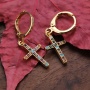New Arrival High Quality Fashion Gold Plated Zircon Jewelry Cross Earrings Leverback Crucifix Hoop Drop Earing Pendant For Women