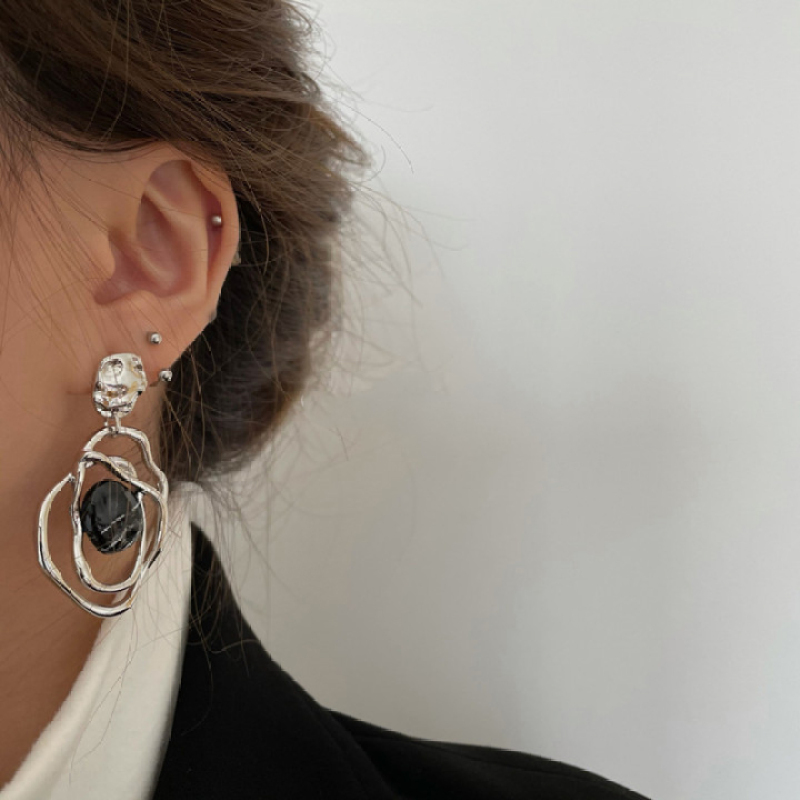 New Arrival Multi Layered Geometric Round Metal Personality Exaggerated  Hip Hop Hollowed Fashion Pendant Earrings
