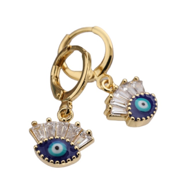 2021 Wholesale Womens Gold Plated Enamel Eye Pendant Huggie Earrings
