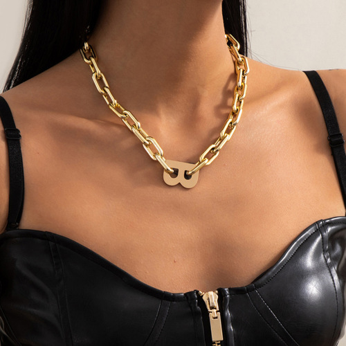 Punk Style Customized Gold Plated Chunky Geometry Hip Hop Letter Link Chain Necklace For Women