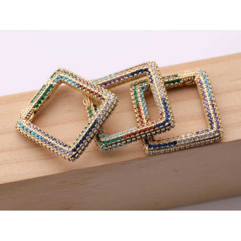 WXSQ25365-KC 2021 Rainbow CZ Micro Pave 25MM Open Brass Pendant Clasps Hooks for Necklace Making
