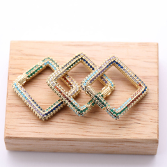 WXSQ25365-KC 2021 Rainbow CZ Micro Pave 25MM Open Brass Pendant Clasps Hooks for Necklace Making