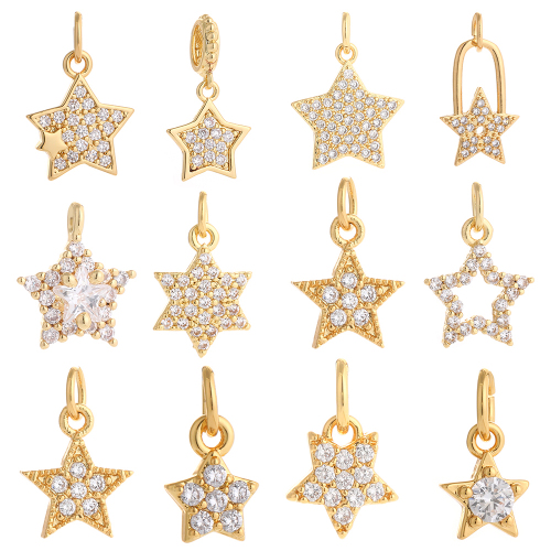 Fashion Women Zircon Pendant Earrings Necklace Jewelry Components Star Design 18k Gold Plated Copper Charms Accessories Set