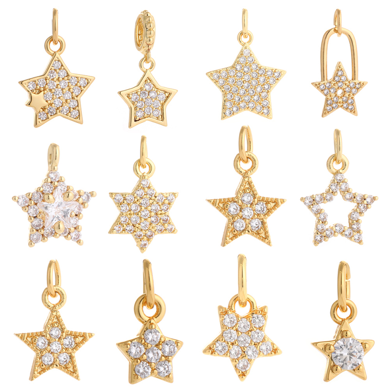 Fashion Women Zircon Pendant Earrings Necklace Jewelry Components Star Design 18k Gold Plated Copper Charms Accessories Set