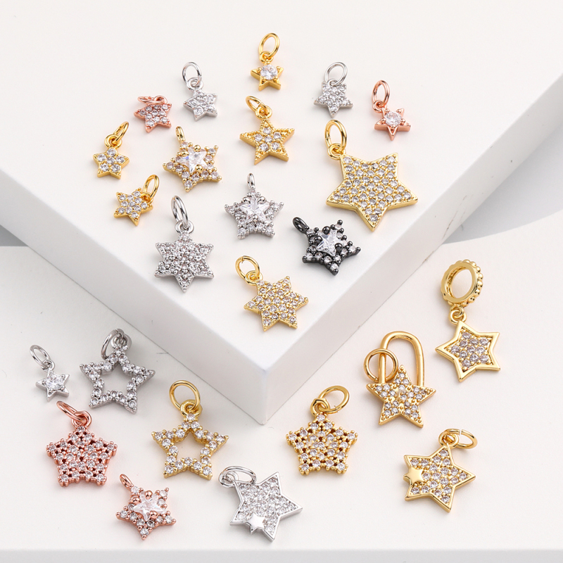 Fashion Women Zircon Pendant Earrings Necklace Jewelry Components Star Design 18k Gold Plated Copper Charms Accessories Set