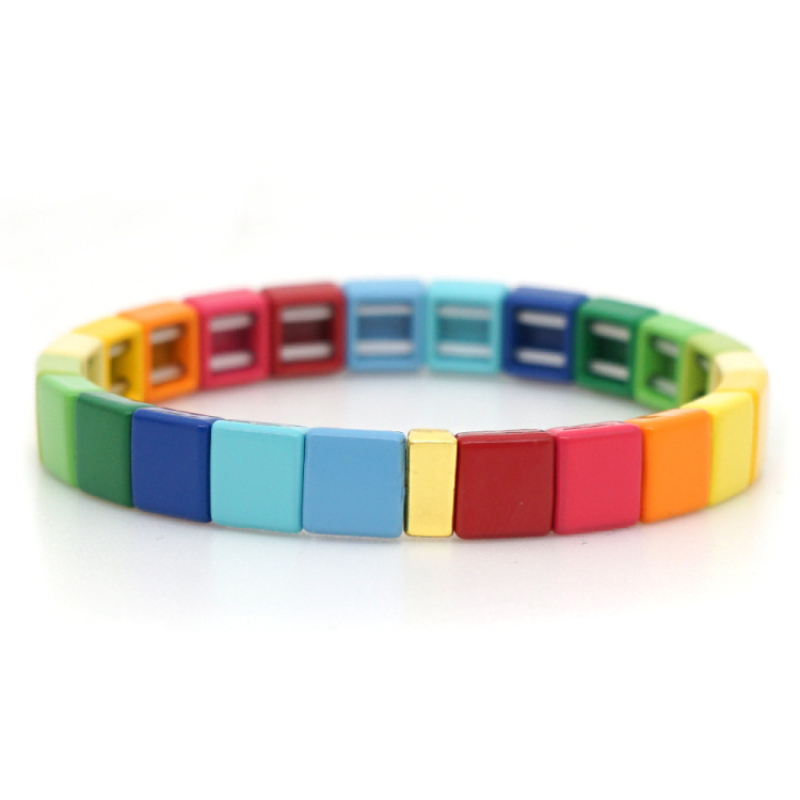 2021 Handmade Custom Luxury Bohemian Alloy Enamel Rainbow Jewelry bangle bracelet for women